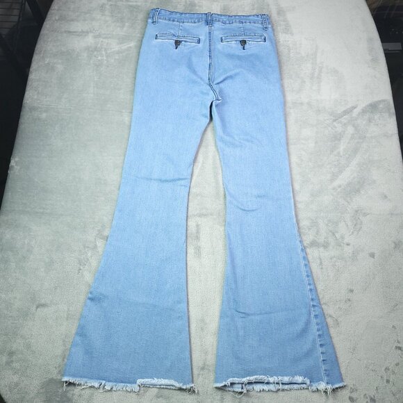 Forever 21 Juniors Flared Jeans Large 30 Waist Light Wash High Rise Frayed Hem - Picture 3 of 8